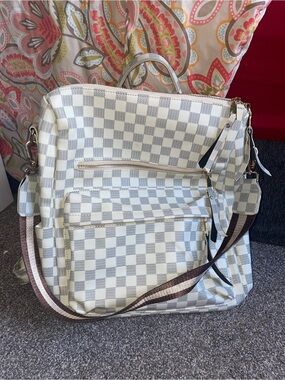Checkered White and Gray Women's Backpack Tote